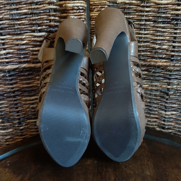 Colin Stuart Gladiator Caged Peep Toe Platform Heels Leather Sandals 8 Brown - Picture 9 of 10